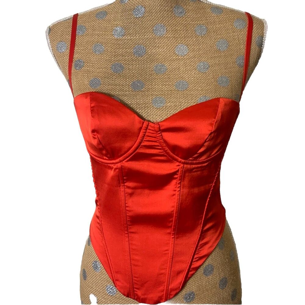 Edikted Y2K Payton Satin Red  Corset Top Small Whimsigoth Vamp Sexy Rave Festiva